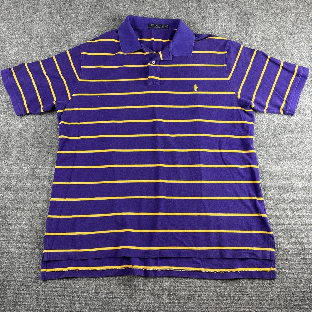 Polo Ralph Lauren Striped Polo Shirt Purple Gold - Men's 2XLT Big & Tall